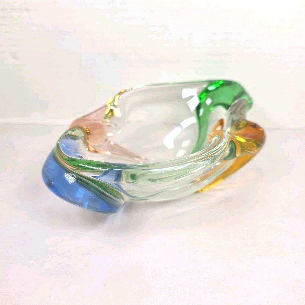 Vintage Czech Art Glass Vase by Frantisek Zemek Mid-century glass trinket bowl